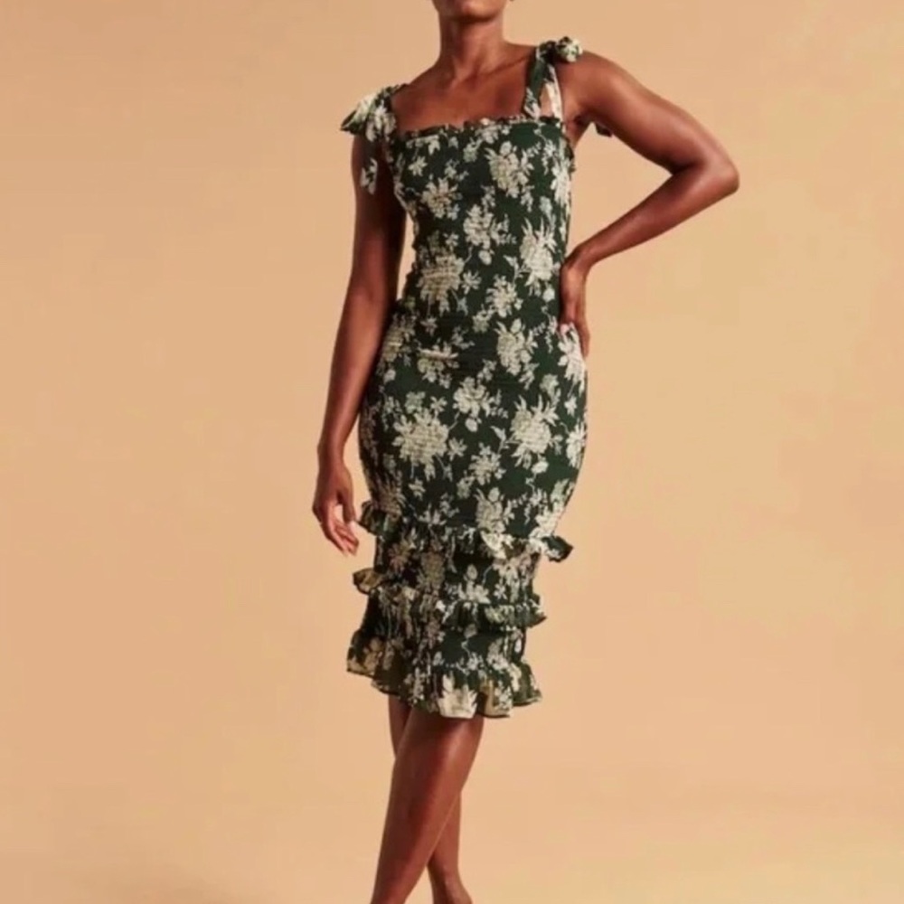 Abercrombie & Fitch Tie Strap Midi Dress - Green Floral